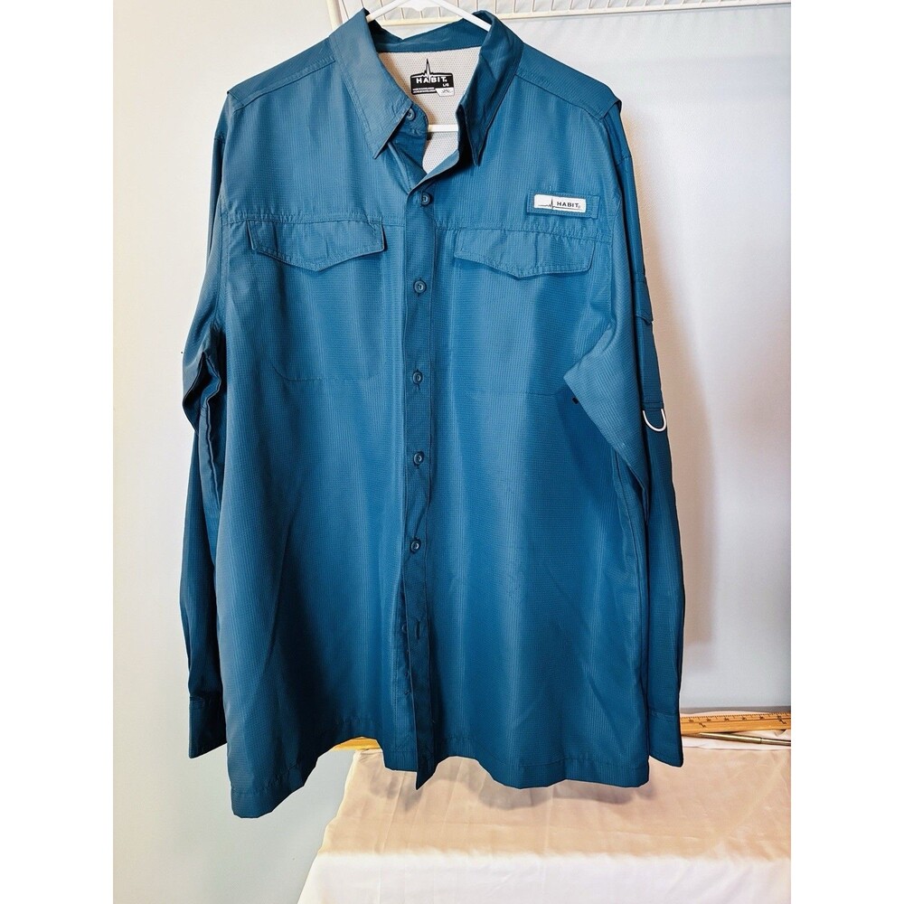 Habit Mens Blue Coral 100 % Polyester Fishing Hiking Shirt UPF 40+ Sz Large